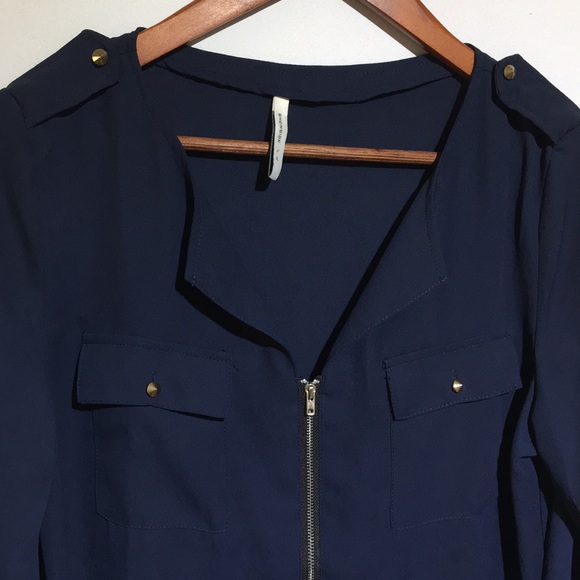 Sheinside Tops - Navy blue blouse with amazing details